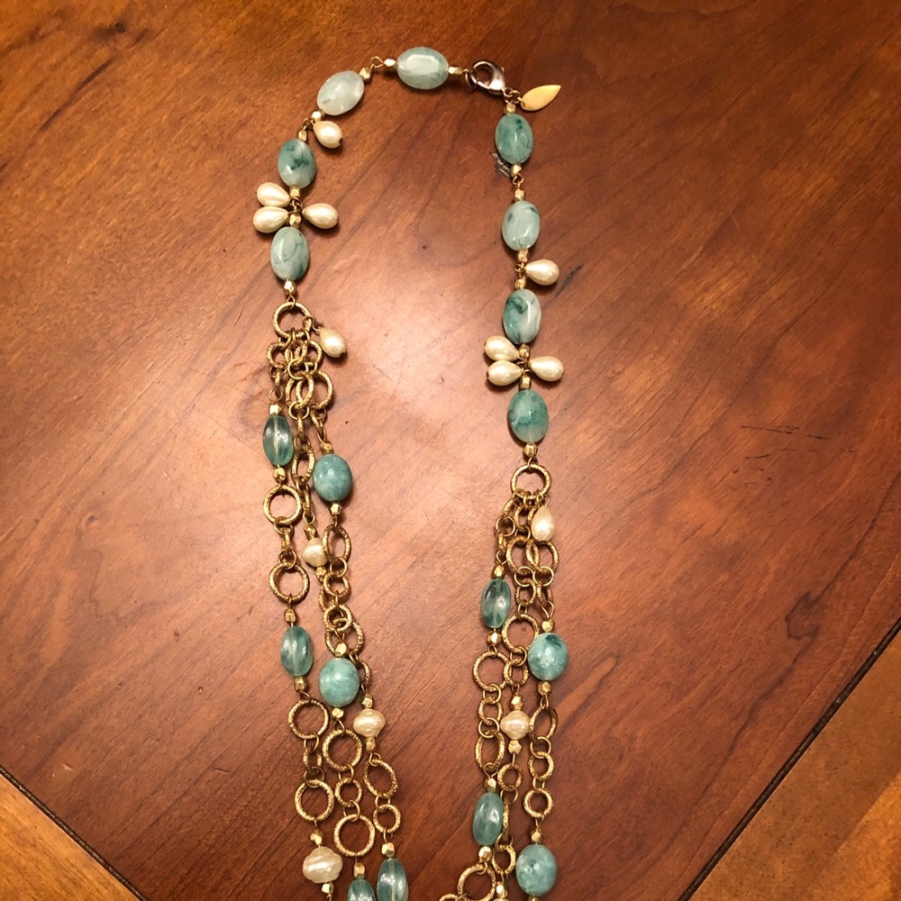 Gold and turquoise/pearl necklace